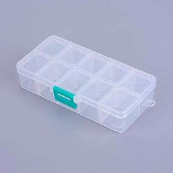 Organizer Storage Plastic Box, Adjustable Dividers Boxes, Rectangle, White, 13.5x7x3cm, compartment: 3x2.5cm, 10 compartment/box(CON-X0002-02)