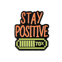 Word Stay Positive with Battery Status Enamel Pins, Alloy Brooches for Backpack Clothes, Dark Orange, 30.5x26.5mm(JEWB-Q014-10G)