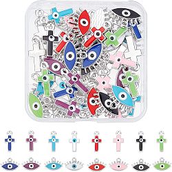 SUPERFINDINGS 64Pcs 16 Style CCB Plastic Enamel Pendants, Cross with Eye & Horse Eye, Mixed Color, 4pcs/style(CCB-FH0001-08)