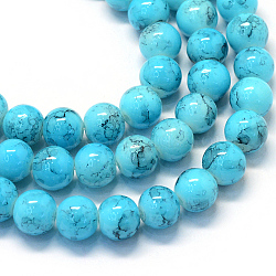 Baking Painted Glass Round Bead Strands, Deep Sky Blue, 8.5~9mm, Hole: 1.5mm, about 105pcs/strand, 31.8 inch(DGLA-Q019-8mm-76)