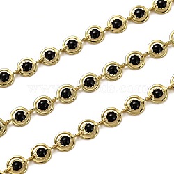 Brass Link Chains, with Enamel, Spool, Long-Lasting Plated, Unwelded, Flat Round, Golden, Black, Links: 9x6x1.5mm(CHC-L039-47A-G)