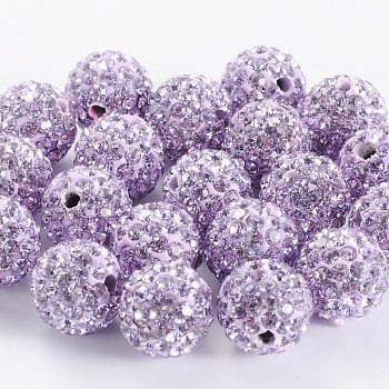Grade A Rhinestone Beads, Pave Disco Ball Beads, Resin and China Clay, Round, Purple, PP11(1.7~1.8mm), 10mm, Hole: 1.5mm