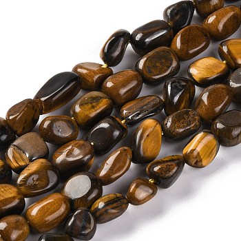 Natural Tiger Eye Beads Strands, Nuggets, Tumbled Stone, 7~12x6~8x5~7mm, Hole: 1mm, about 43~44pcs/strand, 15.47~15.63''(39.3~39.7cm)