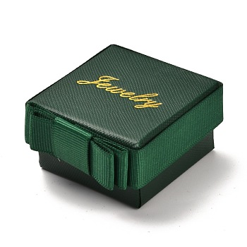 Square & Word Jewelry Cardboard Jewelry Boxes, with Bowknot & Sponge, for Earring, Ring, Necklace and Bracelets Gifts Packaging, Dark Green, 5.5x5.3x3cm, Inner Size: 4.4x4.4cm