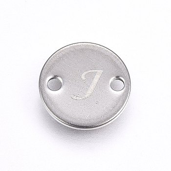 201 Stainless Steel Links connectors, Flat Round, Letter.J, Stainless Steel Color, 8x1mm, Hole: 1.5mm
