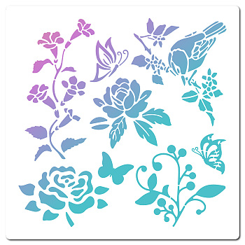PET Plastic Drawing Painting Stencils Templates, Square, Creamy White, Peony Pattern, 300x300mm