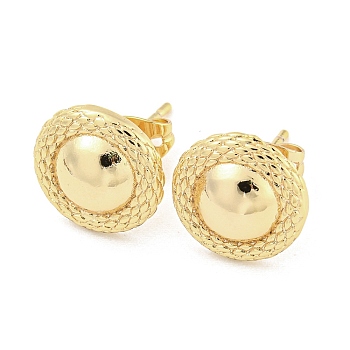 Brass Ear Studs, Flat Round, Real 18K Gold Plated, 12mm