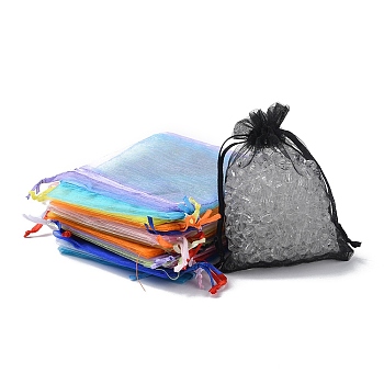 20Pcs 10 Colors Rectangle Organza Drawstring Bags, Mixed Color, 12x9cm, 2pcs/color
