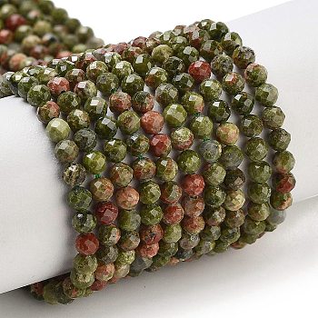 Natural Unakite Beads Strands, Faceted, Round, 3.5~3.8mm, Hole: 0.7mm, about 111~128pcs/strand, 15.16~15.39''(38.5~39.1cm)