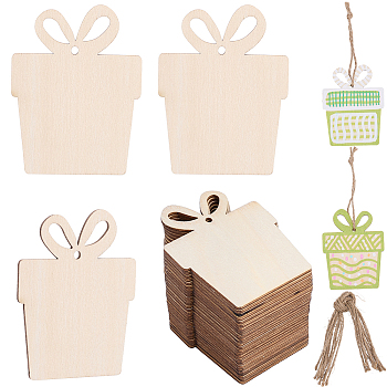 3 Sets Wooden Pendant Decorations, with Jute Twine, Christmas Hanging Decorations, Box, 79.5x60.5x2mm, hole: 3.5mm