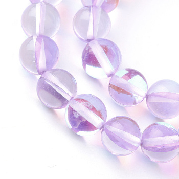 Synthetic Moonstone Beads Strands, Holographic Beads, Dyed, Round, Lilac, 6mm, Hole: 1mm, about 60~62pcs/strand, 14~15 inch