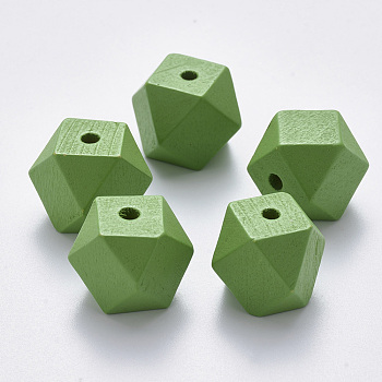 Painted Natural Wood Beads, Polygon, Lime Green, 15.5x16x16mm, Hole: 3.5mm