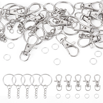 Key Ring Kits, with 30Pcs Alloy Swivel Lobster Claw Clasps, 30Pcs Iron Split Key Rings, 30Pcs Iron Open Jump Rings, Platinum