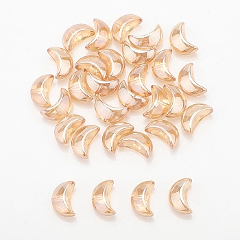 Electroplate Transparent Glass Beads, Moon, Half Rainbow Plate, Navajo White, 9x14x6.5mm, Hole: 1mm