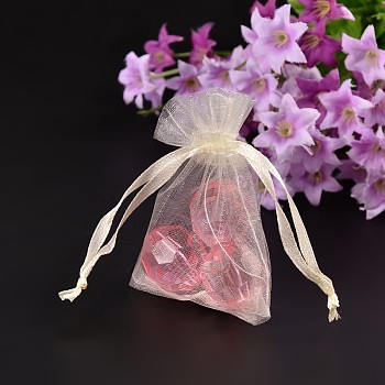 Organza Gift Bags, with Drawstring, Rectangle, Creamy White, 12x10cm