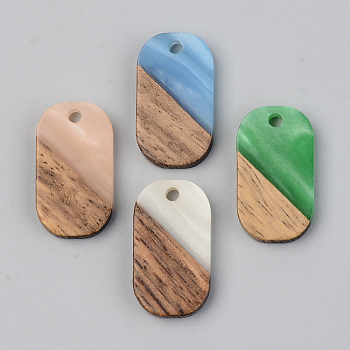Opaque Resin & Walnut Wood Pendants, Oval, Mixed Color, 20.5x11.5x3mm, Hole: 2mm