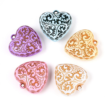 Opaque Acrylic Pendants, Heart with Fancy Carving, Mixed Color, 41~42x39.5x16.5mm, Hole: 3mm