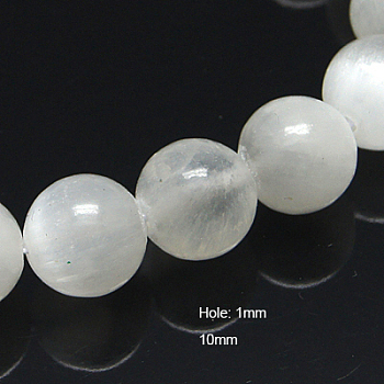 Natural Calcite Beads Strands, Round, White, 10mm, Hole: 1mm, about 40pcs/strand, 15.5 inch