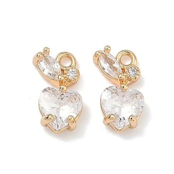 Brass Micro Pave Clear Cubic Zirconia Pendants, Heart Charms, Real 18K Gold Plated, 12.5x7.5x4mm, Hole: 1.4mm