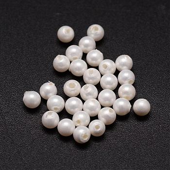 Shell Pearl Beads, Round, Grade A, Half Drilled, White, 4mm, Hole: 0.8mm