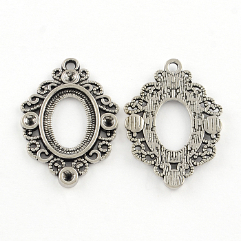Tibetan Style Alloy Pendant Rhinestone and Cabochon Open Back Settings, Cadmium Free & Lead Free, Oval, Antique Silver, Tray: 18x13mm, 35x25x2mm, Hole: 2mm, about 315pcs/1000g, fit for 3mm rhinestone