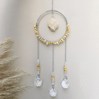 Glass Pendant Decoration, Suncatchers, with Metal Findings, Natural Citrine, 400x90mm
