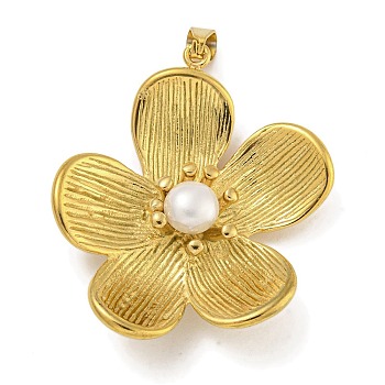 Ion Plating(IP) 304 Stainless Steel Pendants, with ABS Imitation Pearl  Plastic Pendants, Flower, Flower, 33x31x8mm, Hole: 4.5x3mm