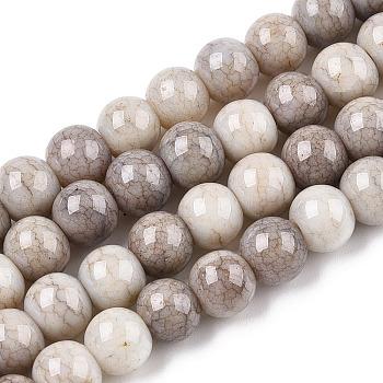 Opaque Crackle Glass Round Beads Strands, Imitation Stones, Round, Rosy Brown, 8~9mm, Hole: 1.5mm, about 104~106pcs/strand, 30.31~31.10 inch(77~79cm)