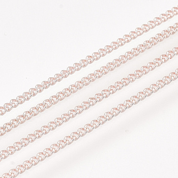 Electrophoresis Iron Curb Chains, with Spool, Soldered, Rose Gold, 1.6x1.2x0.3mm, about 100yard/roll