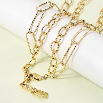 6MM Brass Double Layer Mixed Chain Necklaces, Rack Plating, Long-Lasting Plated, Cadmium Free & Lead Free, Real 18K Gold Plated, 16.65 inch(42.3cm)