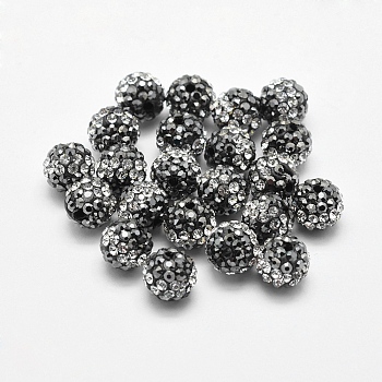 Handmade Polymer Clay Rhinestone Beads, Round, Crystal, 8mm, Hole: 1mm