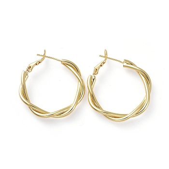 Brass Hoop Earrings, with 925 Sterling Silver Pin, for Women, Golden, 31x4mm, pIN: 0.7mm