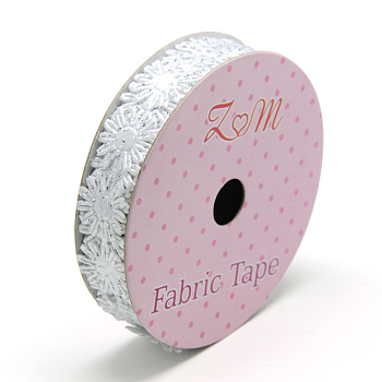Glitter Powder Polyester Ribbons, Flower, WhiteSmoke, 5/8 inch(17mm), about 2yards/roll(1.8288m/roll)