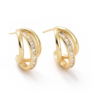 Clear Cubic Zirconia Arch Stud Earrings, Brass Jewelry for Women, Golden, 17x12mm, Pin: 0.8mm