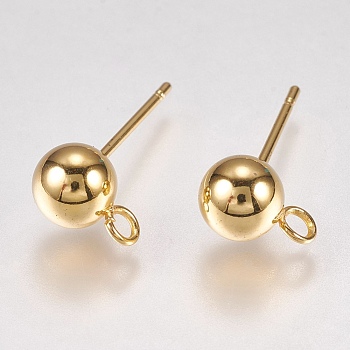 202 Stainless Steel Stud Earring Findings, with 304 Stainless Steel Pins and Loop, Golden, 16.5~17x9mm, Hole: 2mm, Ball: 6mm, Pin: 0.8mm