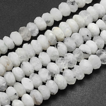 Natural Rainbow Moonstone Beads Strands, Rondelle, Faceted, 7~8x4~5mm, Hole: 1mm, about 86pcs/strand, 15.9 inch(40.5cm)