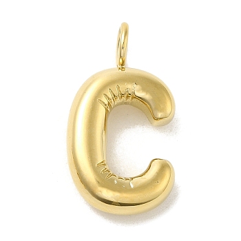 Ion Plating(IP) 304 Stainless Steel Pendants, Real 14K Gold Plated, Balloon Letter Charms, Bubble Puff Initial Charms, Letter C, 24x13x5mm, Hole: 4mm