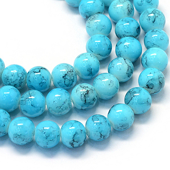 Baking Painted Glass Round Bead Strands, Deep Sky Blue, 8.5~9mm, Hole: 1.5mm, about 105pcs/strand, 31.8 inch