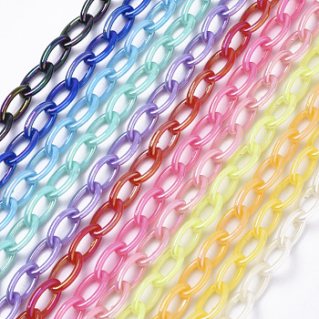 Acrylic Opaque Cable Chains, AB Color, Horse Eye, Mixed Color, 13x8x2mm, 18.5 inch~19.29 inch(47~49cm)/strand