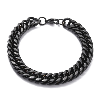 304 Stainless Steel Cuban Link Chain Bracelets, with Lobster Claw Clasps, Faceted, Electrophoresis Black, 8-7/8x3/8 inch(22.5x1cm)