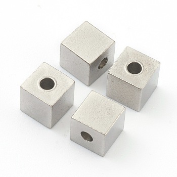 304 Stainless Steel Beads, Cube, Stainless Steel Color, 6x6x6mm, Hole: 2mm