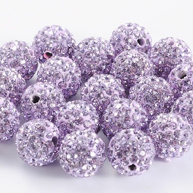 10mm Purple Round Polymer Clay + Glass Rhinestone Beads