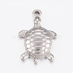 Tarnish Resistant 304 Stainless Steel Pendants, Tortoise, Stainless Steel Color, 21x14.5x3.5mm, Hole: 1.5mm(STAS-E421-091P)