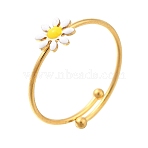 Daisy Enamel Finger Rings, 304 Stainless Steel Open Cuff Rings for Women, Golden, Adjustable, flower: 7mm(RJEW-M023-01G)