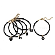 304 Stainless Steel Charm Bracelets, with Rondelle Glass Beads, Faceted, Mixed Shapes, Black, Electrophoresis Black, 6-7/8 inch(17.6cm)(BJEW-I292-29M-EB)