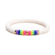 Heishi Surfer Bracelet for Vacation, Polymer Clay Disc Beads Stretch Bracelet, Colorful, Inner Diameter: 2-3/8 inch(6.1cm)(BJEW-JB07119-02)