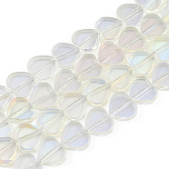 Transparent Electroplate Glass Beads Strands, Half Plated, Heart, Beige, 9.5x10.5x3mm, Hole: 0.8mm, about 60pcs/strand, 21.65 inch(55cm)(EGLA-N006-080-A01)