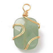 Natural Green Aventurine Rectangle Pendants, with Golden Copper Wire Wrapped Findings,, Long-Lasting Plated, 22.5~23x12.5~13x7~8mm, Hole: 3~3.5mm(PALLOY-JF02106-01)