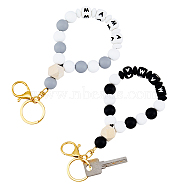 1 Set Wristlet Keychain Silicone Beaded Bracelet Keychain, Mother's Day Wrist Keychain for Women and Girls, Black, 20.5cm, 2pcs/set(KEYC-FH0001-33A)