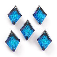 Embossed Glass Rhinestone Pendants, Rhombus, Faceted, Bermuda Blue, 19x12x6mm, Hole: 1.5mm(GLAA-J101-04B-001BB)